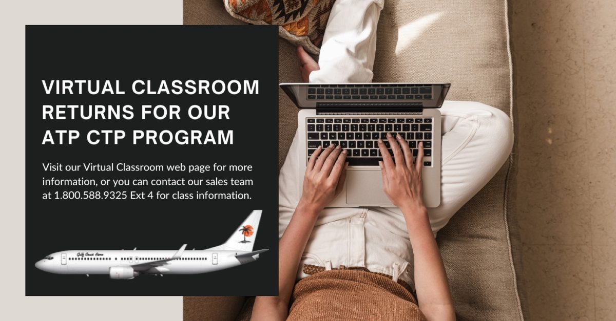 Virtual Classroom Returns for our ATP CTP Program graphic beside a person working on a laptop