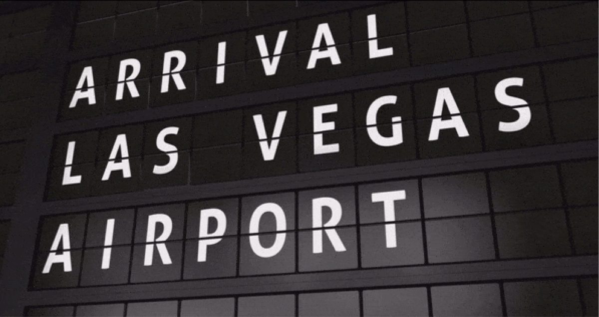 Arrival Las Vegas Airport sign on a split-flap departure board